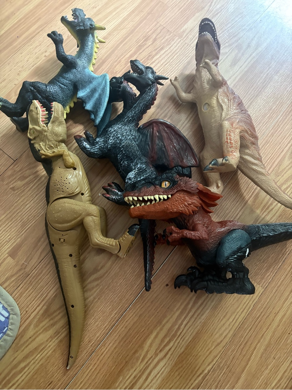 Mixed Dinosaur & Dragon Figure Lot - Black, Brown, Tan